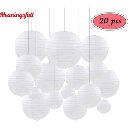 20pcs/set 4-12'' Mixed Size White Chinese Wedding Paper lanterns Hanging Round Paper Lampion Birthday Party Holiday Decoration