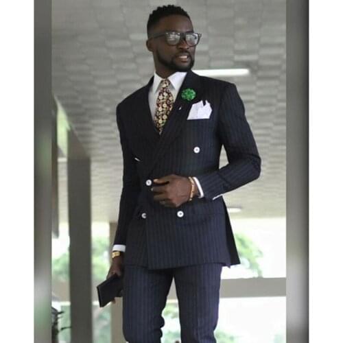 2020 Latest Blazer Black Double Breasted Stripe Men Suit Slim Fit 2Piece man Tuxedo Custom Groom Prom Mens Suit Blazer Masculino