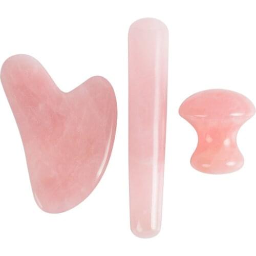 3 In 1 Rose Quartz Jade Guasha Board Acupuncture Stick Mushroom Stone Beauty Tools For Meridian Scraping Skin Lift Detox Relax