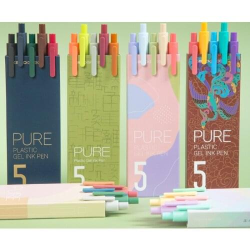 5pcs/box Kaco Cute Retractable Gel Pens Vintage Pen Extra Fine 0.5mm Kawaii Pen Stationery for Kids School Office Supplies