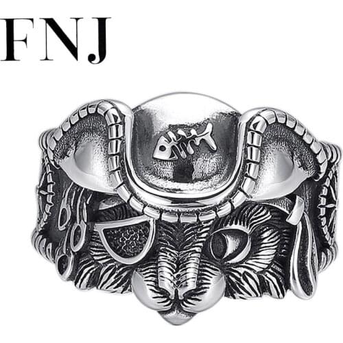 FNJ 925 Silver Animal Cat Ring New Fashion Original S925 Sterling Silver Rings for Women Men Jewelry Adjustable size