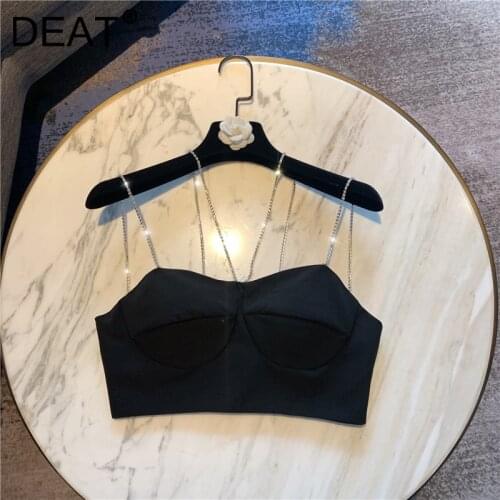 DEAT 2021 Spring New Arrivals Solid Color Short Rhinestone Open Navel High Street Style Camis MZ542