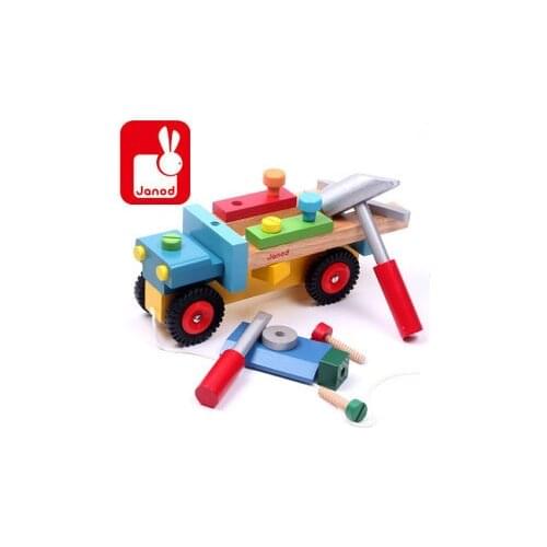 Wooden toy contruction car screws rubber tool truckwood carts toys