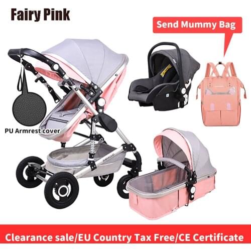 Babyfond Baby Stroller 3 in 1 Portable Luxury Travel Bebe Pram High Landscape Fold Carriages Aluminum Frame With Car Seat