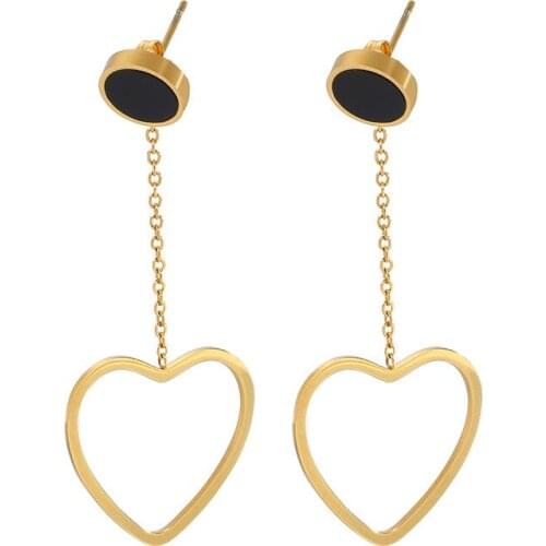 European and American long titanium steel new earrings black small round earrings exaggerated heart-shaped earrings
