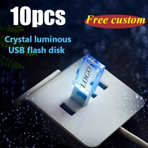 Direct Selling Custom LOGO Crystal 10PCS 8GB 16GB Memory USB Flash Drive OEM 3D with color light