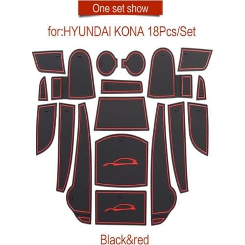 Interior Gate slot mat For For Hyundai Kona 2017 2018 2019 Kauai Car Anti Slip Mat Non-slip Inner Door Pad Cup Holder mats Cover