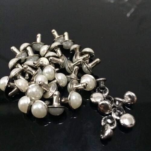 100PCS 8.5mm Round Silver Acrylic Pearl Rivets Leather Craft Punk Studs Fit DIY Making Belts Shoes Bag Bracelets Shipping Free