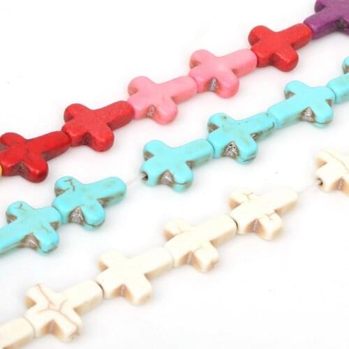 Hot Sale 15"/strand Flat Syntheti Light Blue Howlite Stone Dyed Cross Beads 12*16mm for Bracelet Necklace DIY Jewelry Making