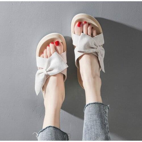 Fashion Summer New Womens Shoes Slides Outside Butterfly-knot Wedges Med (3cm-5cm) Solid Thick Bottom Breathable High Quality