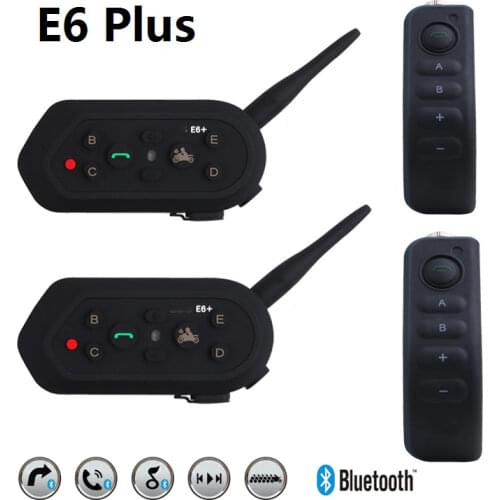 2pcs Ejeas E6 Plus Motorcycles Headset 6 Riders 1200M Communicator Helmet Interphone Bluetooth Intercom Handle Remote Control
