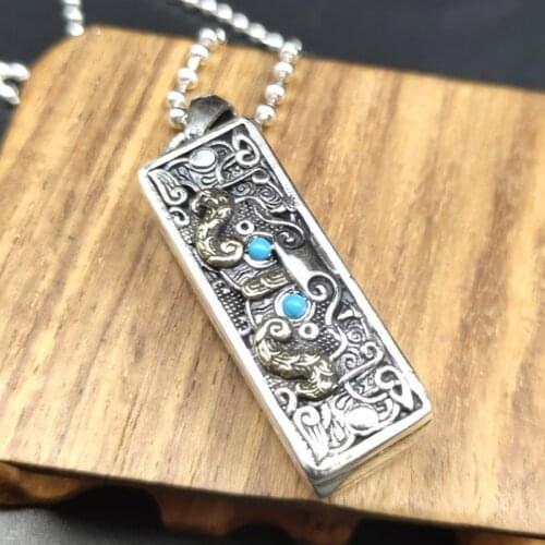 BOCAI Real S925 Silver Jewelry Retro and Old Trendy Brave Pendant for Man Personality Harmonica Man and Woman Pendant can sound