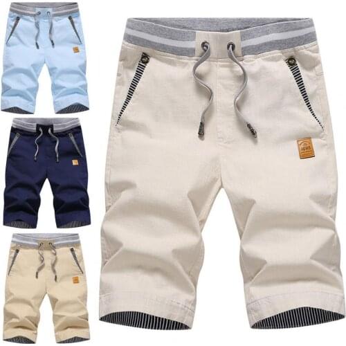 Summer Men New Shorts Casual Beach Shorts Elastic Waist Solid Color All-match Pockets Drawstring Mid Rise Shorts for Vacation