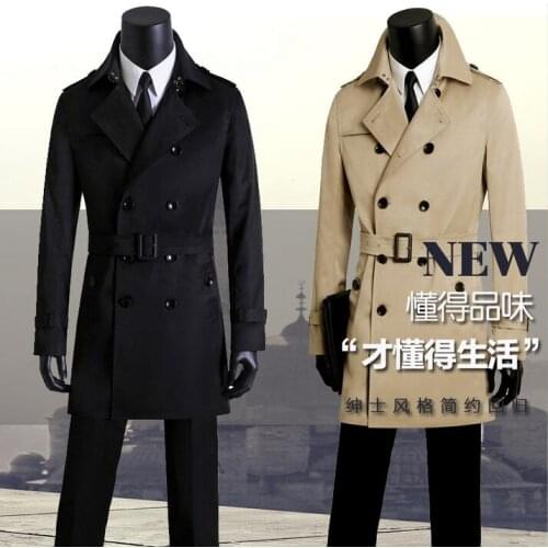 Mens long coat spring autumn plus size men casual clothing medium-long double breasted slim trench coats men casacos masculinos