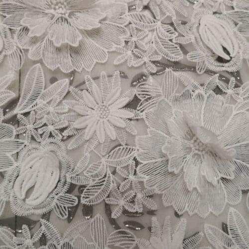 Soft Embroidered Floral Fabric, Floral Lace Fabric, Pure White Tulle Fabric, Bridal Dress Fabric, Apparel Fabric, By The Yard