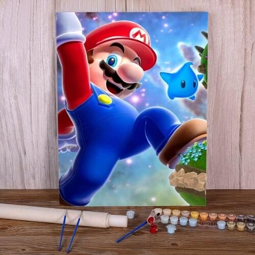 Carton Mario Coloring By Numbers Painting Complete Kit Acrylic Paints 50*70 Oil Painting Decorative Paintings Kids Art