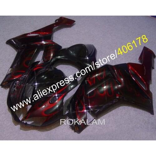 Aftermarket Kit Fairing ZX-6R 07-08 For Kawasaki Ninja ZX6R 2007 2008 Red Flame Road Bike Fairings (Injection Molding)