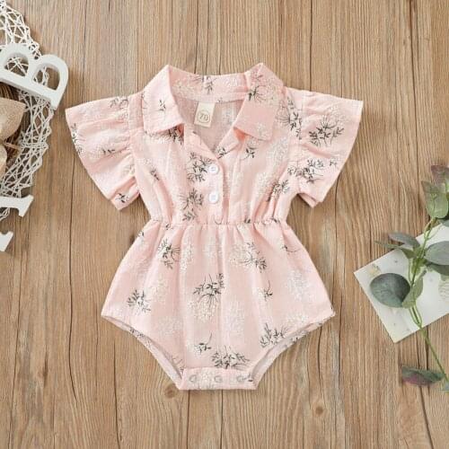 Baby Girls Clothes Casual Romper, Leaves and Floral Printed Pattern Short Sleeve Romper White/ Pink/ Light Green/ Light Blue