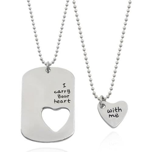 Fashion Couple Necklace Lettering "I Carry Your Heart With Me" Love Heart Hollow Charms Necklace For Men And Women Lover Gifts
