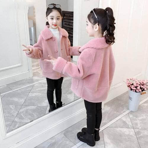 Girls Loose Lamb Wool Coat 2021 New Thicken Childrens Autumn Winter Thick Warm Overcoat For Kids Teen Snow Fur Jacket
