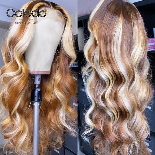 COLODO Blonde Piano Color Human Hair Wigs Pre Plucked Deep Wave Wig Brazilian Remy Hair Straight Lace Front Wig for Black Women