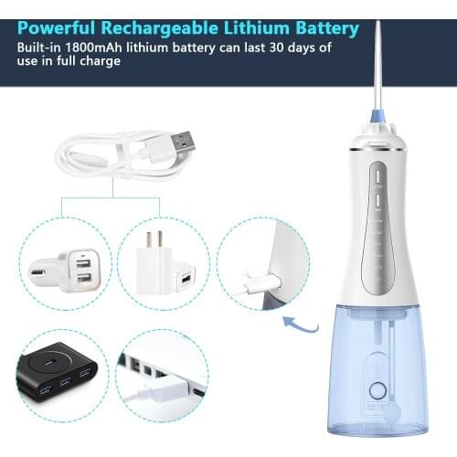 Portable Dentals Oral Irrigator Cordless Water Flosser Teeth Cleaner Detachable 350ml Water Tank IPX7 Waterproof