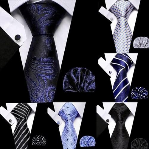Luxury 100% Silk Tie Skinny 7.5cm Floral Necktie High Fashion Plaid Stripe Handkerchief Cuffink Ties Set for men Formal Wedding