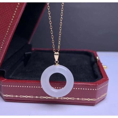 SHILOVEM 18k yellow gold Natural white Jasper pendants Christmas Gift fine Jewelry plant new none necklace mymz2020111hby