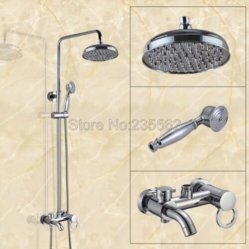 Modern Wall Mounted Chrome Brass Rainfall Bathroom Rain Shower Faucet Set Single Handle Tub Mixer Tap + Hand Shower Spray lcy335
