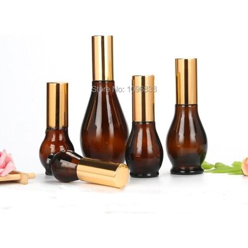 Spray Lotion Pump Emulsion Bottle Brown Glass Bottle Leakproof Portable Perfume Refillable Pot 10ml 20ml 30ml 50ml 100ml 15Pcs