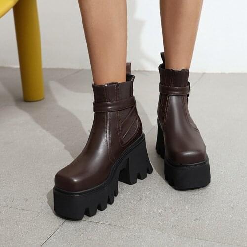 US4-11 Womens Pointy Toe Platform Ankle Boots Motorcycle Chunky High Heel Shoes Warm Winter Plus Size Retro Punk A02