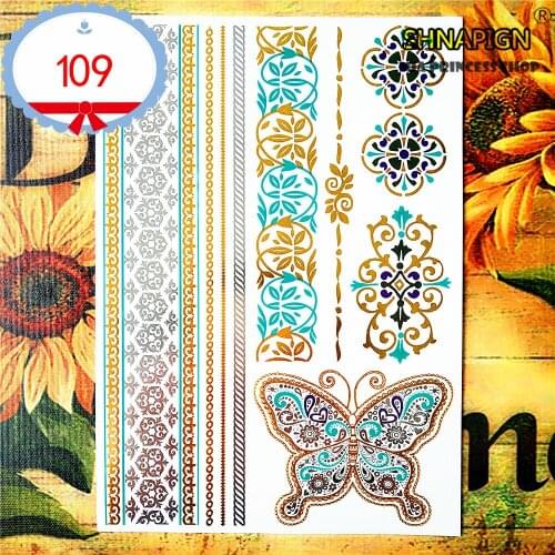 SHNAPIGN 24 style Temporary Tattoo Body Art, Gold butterfly Designs, Flash Tattoo Sticker Keep 3-5 days Waterproof 21*15cm
