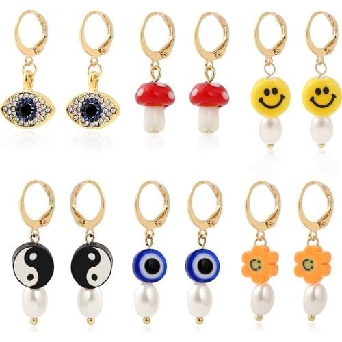 Tai chi devils eye soft tao earring for women 2021 trendy pearl beads charm circle dangle earrings