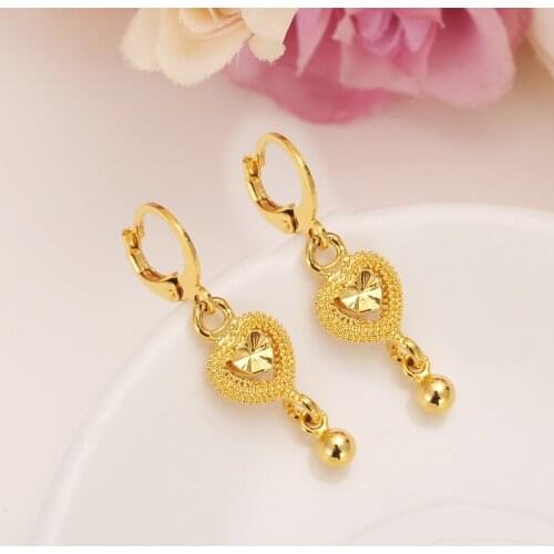 Bangrui Light Gold Color Heart Earrings for Womens/Girls African Round Heart Ball Earrings Ethiopian Jewelry,Nigeria Gift