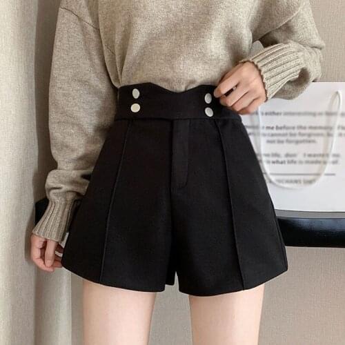Fashion Woolen Shorts Women\s New Korean Version Of High-Waisted Thin Woolen Cloth Wide-Leg Boots Pants Trousers Skirt
