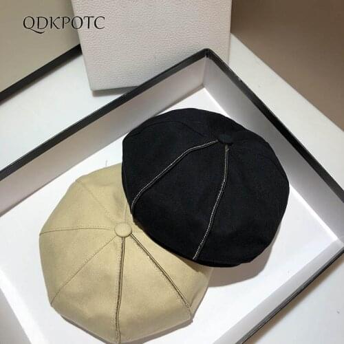 2021 New Hat Autumn Women Simplicity Cotton Berets Pearl Chain Fashion Japan South Korea Sweet Solid Color Pumpkin Cap QDKPOTC