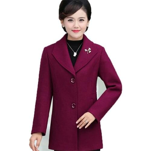 Womens Wool Coat 2020 New Autumn Winter Blended Woolen Coat Single-breasted Slim Square Collar Cardigan Outwear Plus Size 5XL