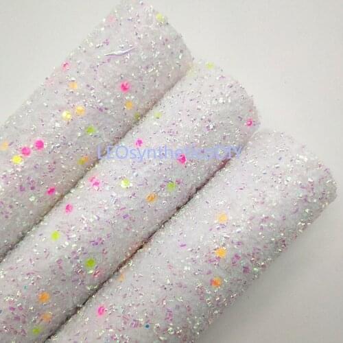 1PC 21X29CM White Glitter Fabirc, Chunky Glitter Leather, Glitter Leather Sheets For Making Bows LEOsyntheticoDIY T264D