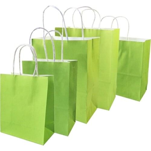 10 Pcs/lot Festival Gift Kraft Bag Green Shopping Bags DIY Multifunction Recyclable Paper Bag With Handles 5 Size Optional