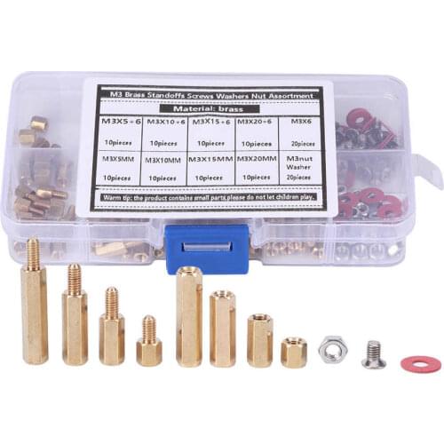 140Pcs M3 Brass Standoff Screw Washer Nut Motherboard Set Hex Stud Pillar Support Spacer Column Circuit Board PC Assembly Kit