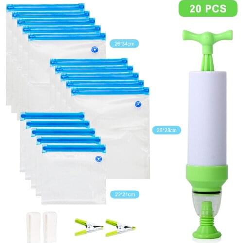 20Pcs Vacuum Sealer Bags Reusable Food Storage bag Household Vacuum Food Sealer Ziplock Bag With Hand Pump Sealing Clips