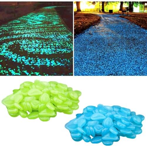 200PCS Luminous Glow in the Dark Luminous Rocks Stones Pebbles for Aquarium Fish Tank Garden Pool Sidewalks Decor Green+Blue