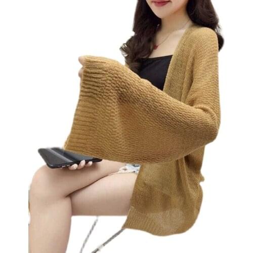 Knitted Cardigan women plus size Summer cardigan Sweater women Loose Hollow coat Lightweight sun protection clothir korean top
