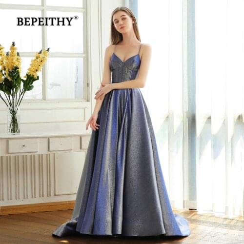 BEPEITHY 2020 New Design A Line Sparkle Evening Dresses Long Sweep Train Glitter Elegant Party Prom Dress Robe De Soiree Hot