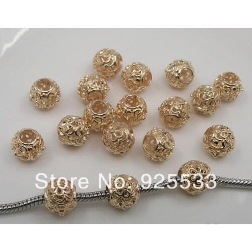 Free shipping 50pcs gold color alloy double flower design beads fit European bracelet jewelry DIY snake bracelet