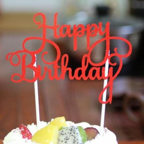 Glitter Happy Birthday Flag Cake Topper Decoration Party Favors Sticker Decor Banner Card Birthday Cake Accessory LX1775