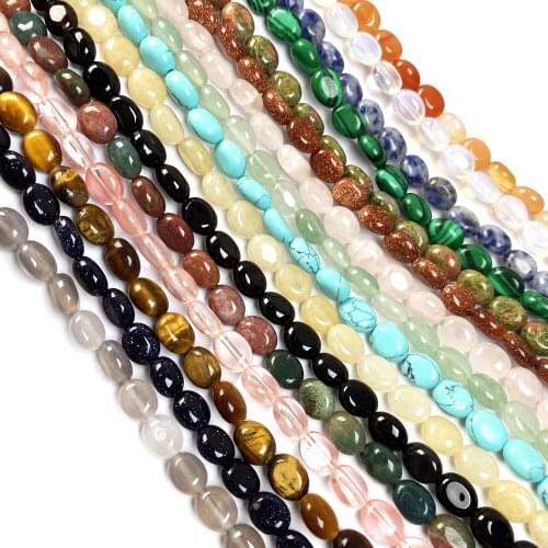 Natural Stone Beads Egg Shape Beads Simplicity and Fashion Length 40cm for Making DIY Jewelery Necklace Accessories Size 6x8mm