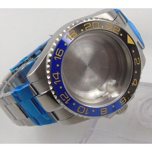 Fit NH35/NH36 High Quality 40mm Watch Case Sapphire Glass Magnifier + Watch Strap Rotating Black Blue Ceramic Bezel