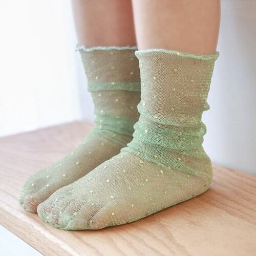 Kids Nylon Knee High Socks With Rhinestones Children Stockings Toddler Baby Girls Summer Cute Mesh Tube Transparent Long Sock