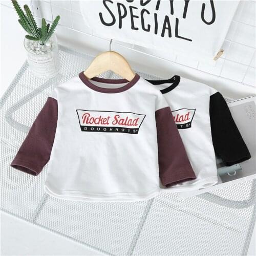 Childrens Bottoming Sweatshirt Baby Girl T-shirt Letter Printing Stitching Sleeves Autumn New Baby Tee Shirt O-neck Loose Tees